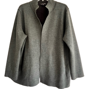 Eileen Fisher Heather Gray Coat Wool Sweater Women's Large Open Cardigan Pockets